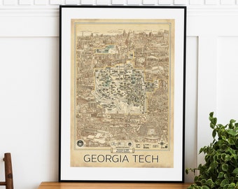 Georgia Tech Map Georgia Tech Print Georgia Tech Wall Art Georgia Tech Decor Graduation Gift Georgia Tech Map Wall Decor Airbnb Georgia Tech