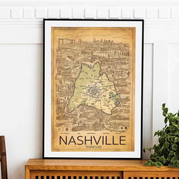 Nashville Map Print Nashville Wall Art Nashville Decor Housewarming Gift Nashville Map Wall Decor Nashville Airbnb Wall Art Vacation Home