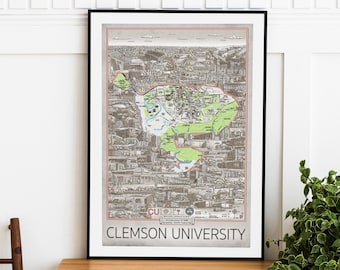 Clemson University Map Print: Hand-Drawn Clemson Wall Art
