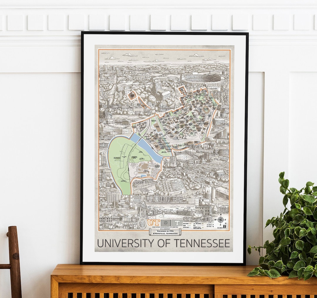 University Of Tennessee Map Art Print Knoxville Campus Landmarks Etsy Il T4b0 