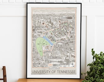University of Tennessee Map Art Print: Knoxville Campus Landmarks