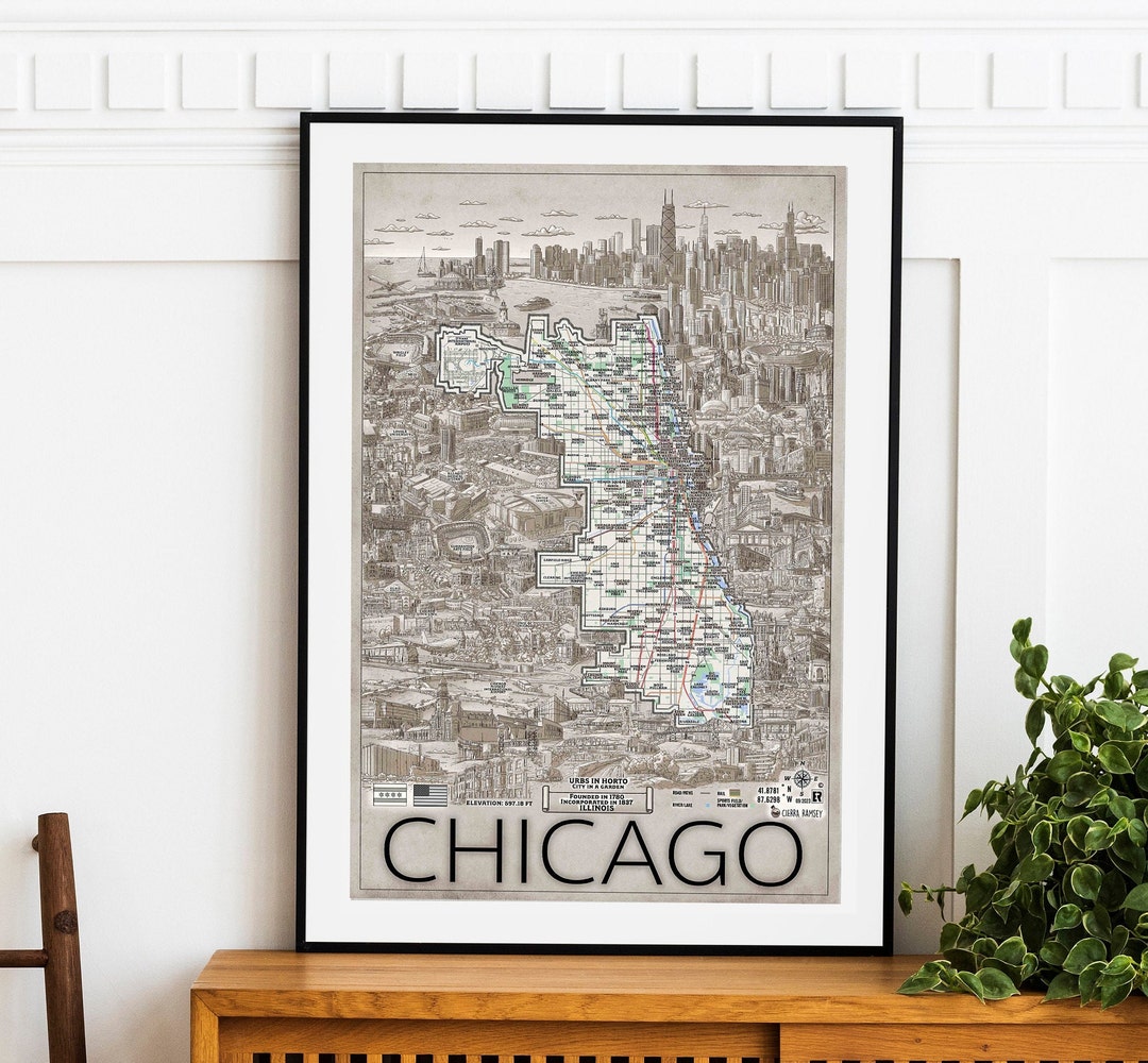 Hand-drawn Chicago Map Print: Detailed City Wall Art - Etsy