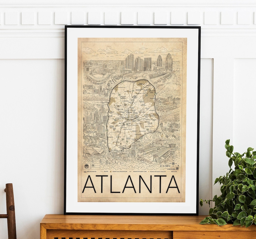 Atlanta Map Print: Hand-drawn Landmarks, Georgia Wall Art - Etsy