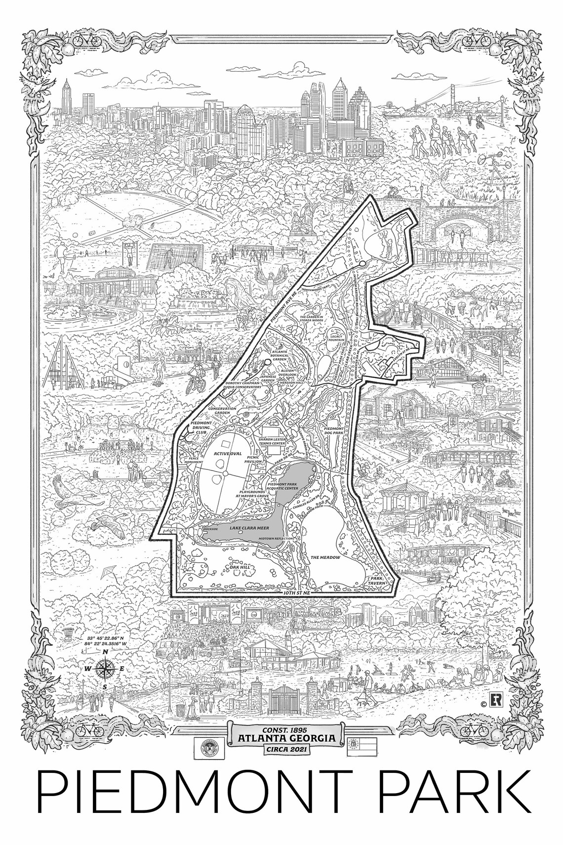 Piedmont Park Map | Etsy
