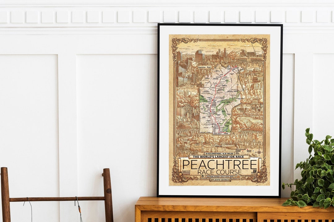 Map Peachtree Road Race Print Peachtree Race Wall Art Peachtree Road