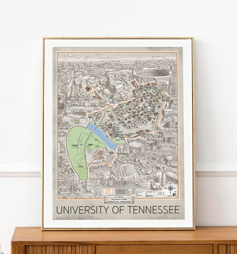 University Of Tennessee Map Art Print Knoxville Campus Landmarks Etsy Il Qyhr 