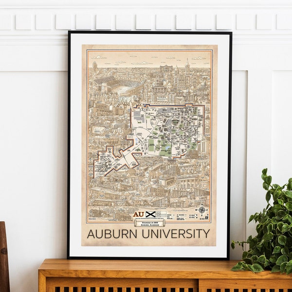 Auburn Map Auburn University Print Auburn University Wall Art Auburn Decor Valentines Day Gift Auburn University Map Wall Decor Airbnb