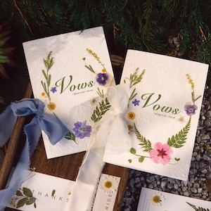 Handgemachte getrocknete Blumen Gelübdebuch | Rustikale und elegante Hochzeitsgelübde für Braut & Bräutigam | Hochzeit im Freien Andenken