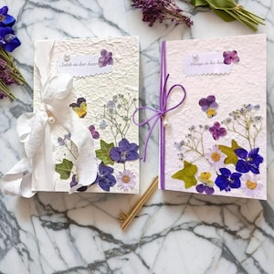 Handgemachte getrocknete Blumen Gelübdebuch | Rustikale und elegante Hochzeitsgelübde für Braut & Bräutigam | Hochzeit im Freien Andenken