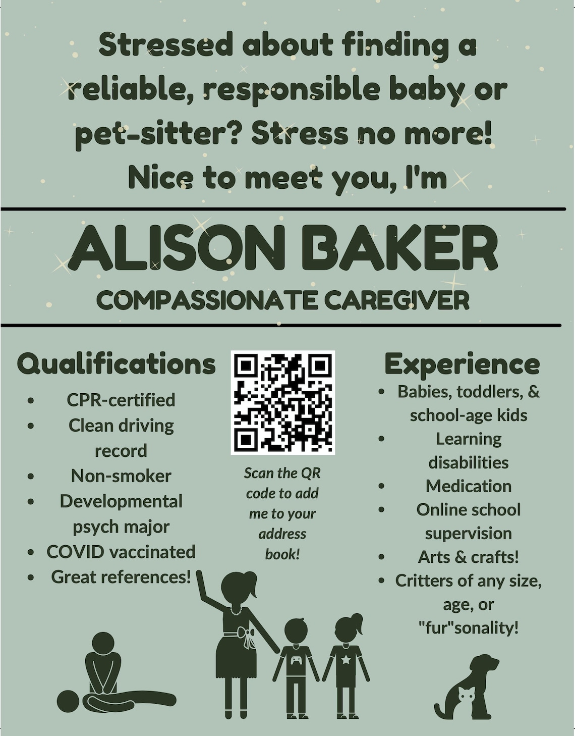 Easy-to-print Babysitter Flyer Template With QR Code - Customizable - Etsy