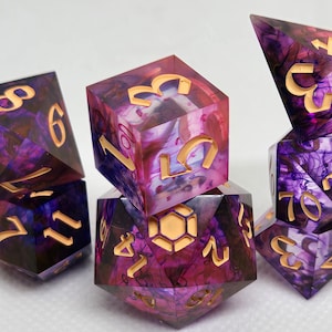 Handmade Resin Dice Set: Ethereal Pink Purple Swirls, Large D20