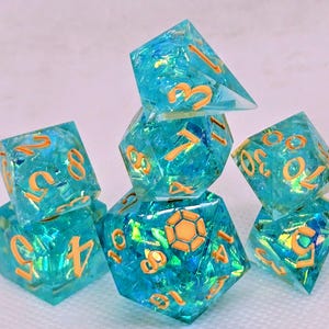 Coral Reef Resin Dice Set: Handmade TTRPG Dice with Large D20