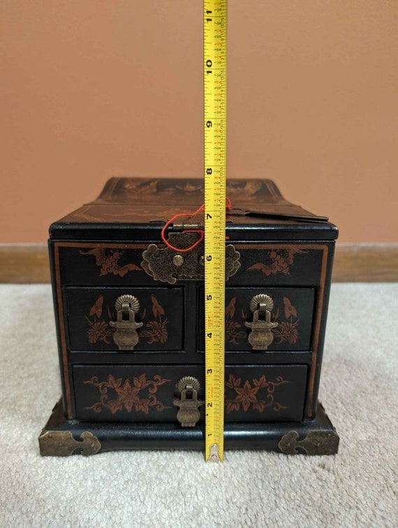 Antique Chinese Lacquer Jewelry Box W/ Drawers & Mirror, 1920 - Etsy