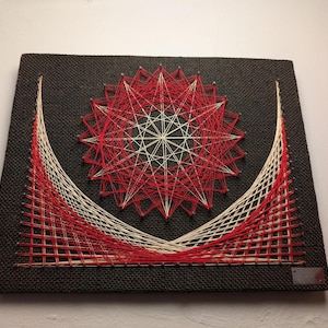 Geometric String Art 13 x 10" Red, White, on Gray