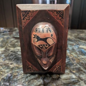 Vintage African hand made and painted wooden trinket box