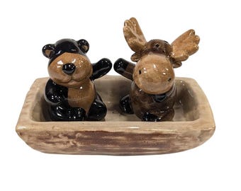 SONOMA Lodge Series Bear and Moose on a Log Salt & Pepper Shaker Set