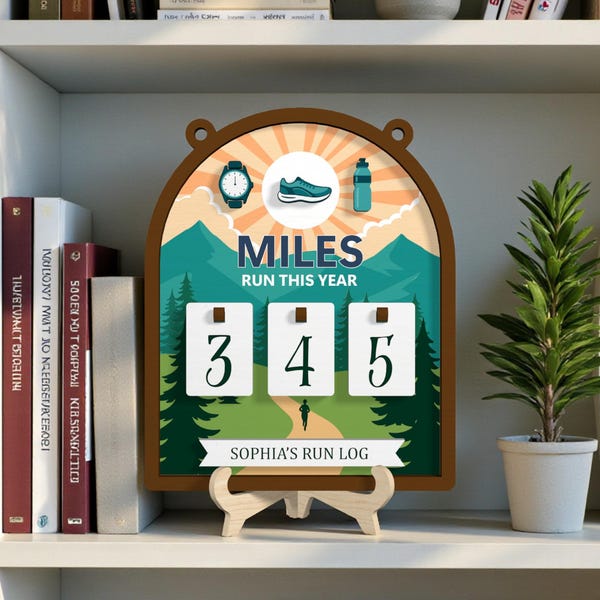 Miles Run This Year Custom Tracker Sign, Personalized Wooden Running Log, Wooden Mile Run This Year, Gift for Runner, Yearly Mileage Tracker