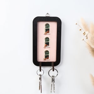 Quirky Window Wall Key Holder, Wooden Entryway Key Rack with 2 Hooks, Funny Apartment Decor, New Home Housewarming Gift