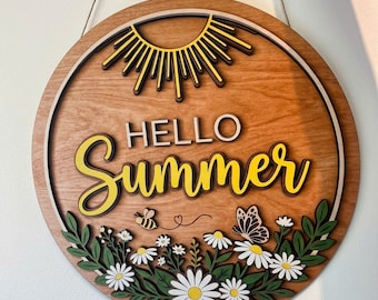 Dörrhängare med hängande dekoration i trä, lantlig veranda, Hej sommar, Daisy