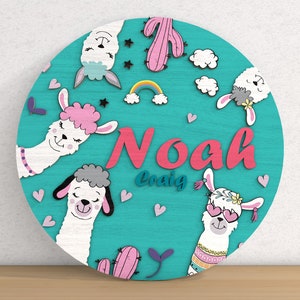 Personalized LLama Door Sign Svg,Llama Layered Door Sign Svg,Kids Llama Sign Svg ,Llama Door Hanger Svg, Glowforge Cut File Svg