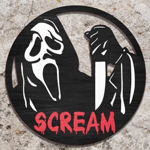Horror Characters Door Sign Svg, Halloween Welcome Sign, Halloween Movie Door Hanger Svg,Horror Wooden Door Hanger , Glowforge Laser File