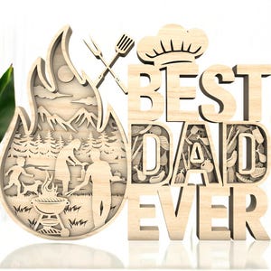 Meilleur papa de tous les temps, fichier découpé au laser pour panneau en bois, cadeau barbecue pour la fête des pères, panneau en bois personnalisé pour papa, décor de maître grill, cadeau pour papa avec enfant