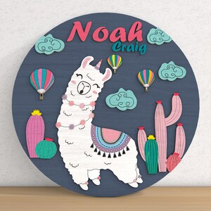 Personalized LLama Door Sign Svg,Llama Door Hanger Svg, Kids Llama Sign Svg ,Layered Door Sign ,Glowforge Cut File Svg