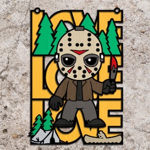 Horror Love Door Sign Svg,Halloween Movie Door Hanger ,Horror Characters Door Sign Svg,Wooden Door Hanger Svg ,Glowforge Laser File