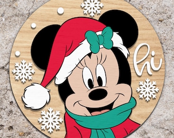 Cartoon Christmas Door Hanger SVG: Layered Glowforge Cut File
