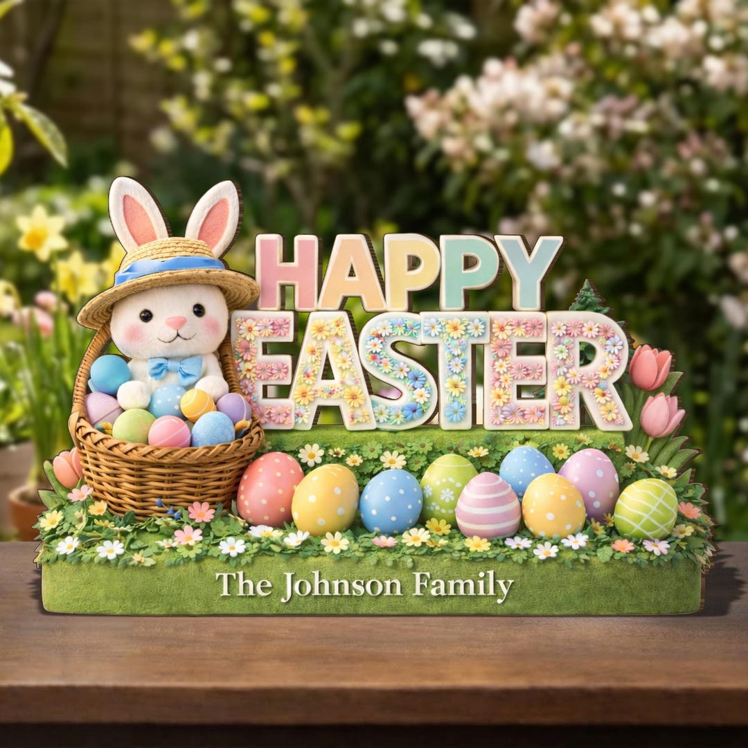 Floral Bunny Happy Easter Table Sign, Pastel Spring Decor - Etsy