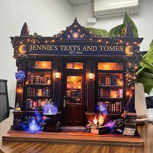 2D Flat Personalized Magical Bookshop Sign, Fantasy Library Decor, Witchy Gift