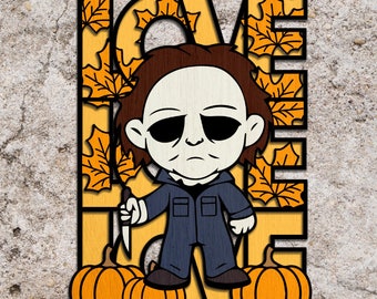 Horror Movie Door Hanger SVG: Halloween Character Laser Cut File