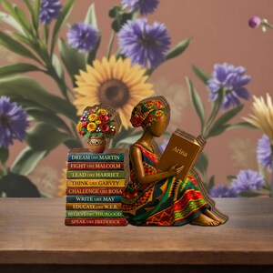 2D Flat African American Woman Reading Wooden Block, Custom Name Wooden Decor, Afrocentric Gifts For Her, Black Girl Magic Art image 6