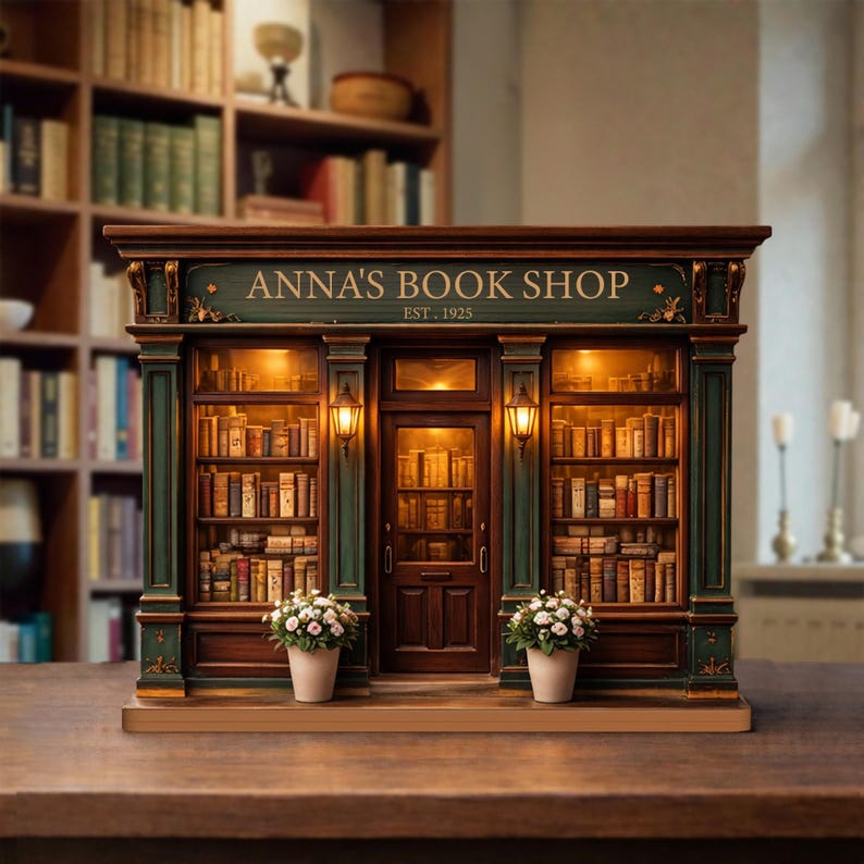 Personalized Wooden Bookshop Sign, Cottagecore Library Decor, 2D Flat ...