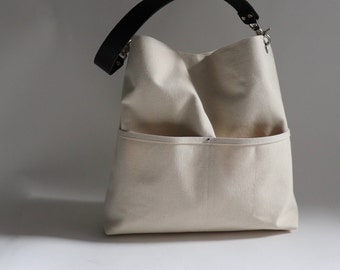 Hobo Shoulder Bag, Natural Canvas Bucket Bag, Simple Casual Tote