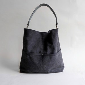 Canvas Bucket Bag, Large Hobo Bag, Black Tote Bag