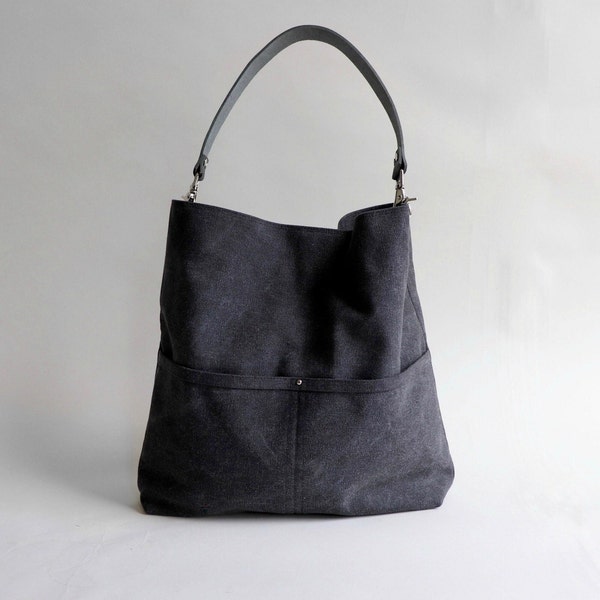 Sac seau en toile, grand sac hobo, sac fourre-tout noir