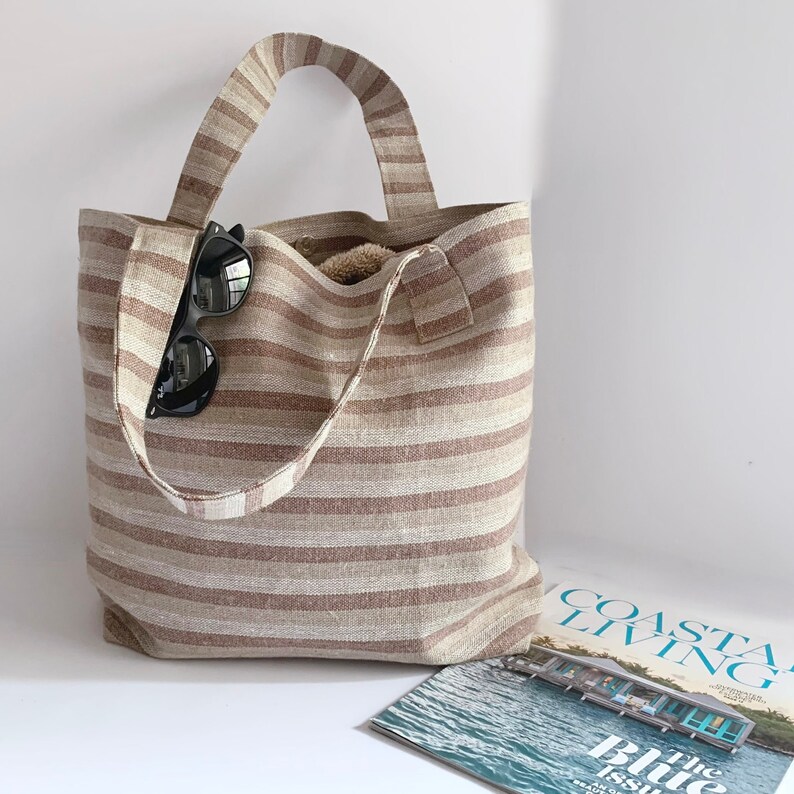 Beach Bag, Striped Woven Tote image 5