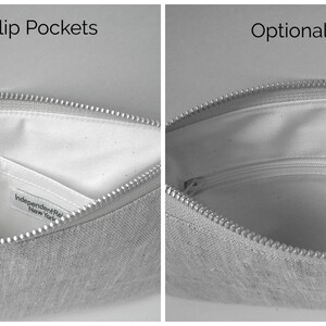 Interior pocket options for zippered clutch bag.