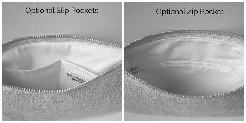 Interior pocket options for zippered clutch bag.