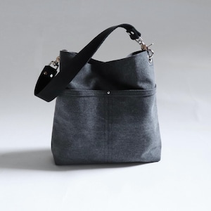Medium Hobo Bag in Dark Charcoal Color Canvas