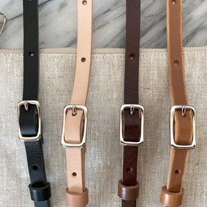 Adjustable leather strap color choices of Black, Natural, Brown and Weathered Tan.