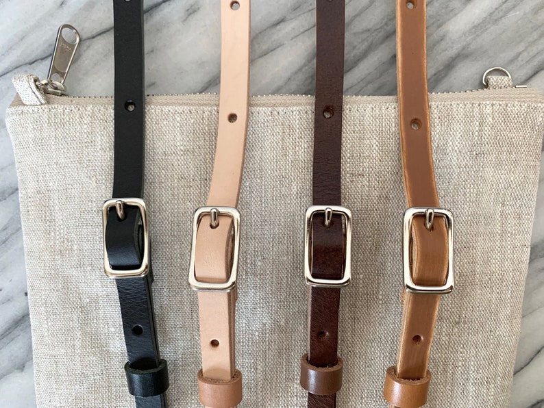 Adjustable leather strap color choices of Black, Natural, Brown and Weathered Tan.