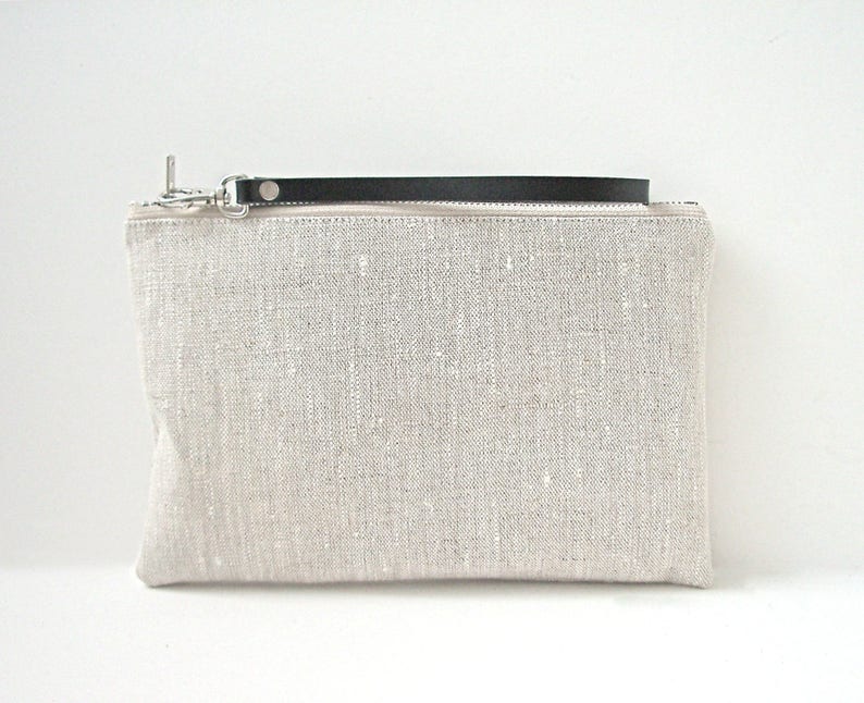 Clutch Bag in Natural Linen, Simple Linen Wristlet image 5