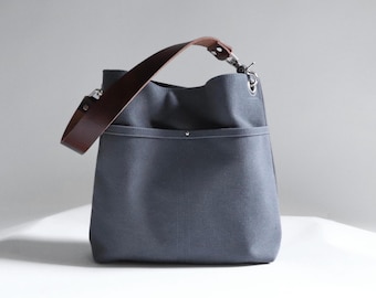 Gray Hobo Bag, Medium Crossbody Purse
