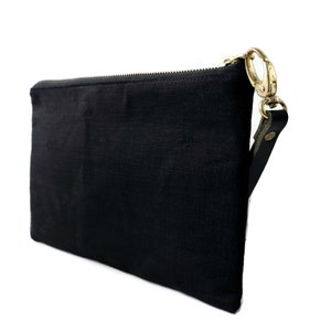 Black Clutch Bag, Wristlet in Black Linen, Little Black Bag image 6