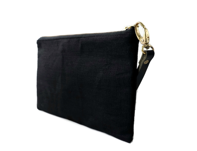Black Clutch Bag, Wristlet in Black Linen, Little Black Bag image 6
