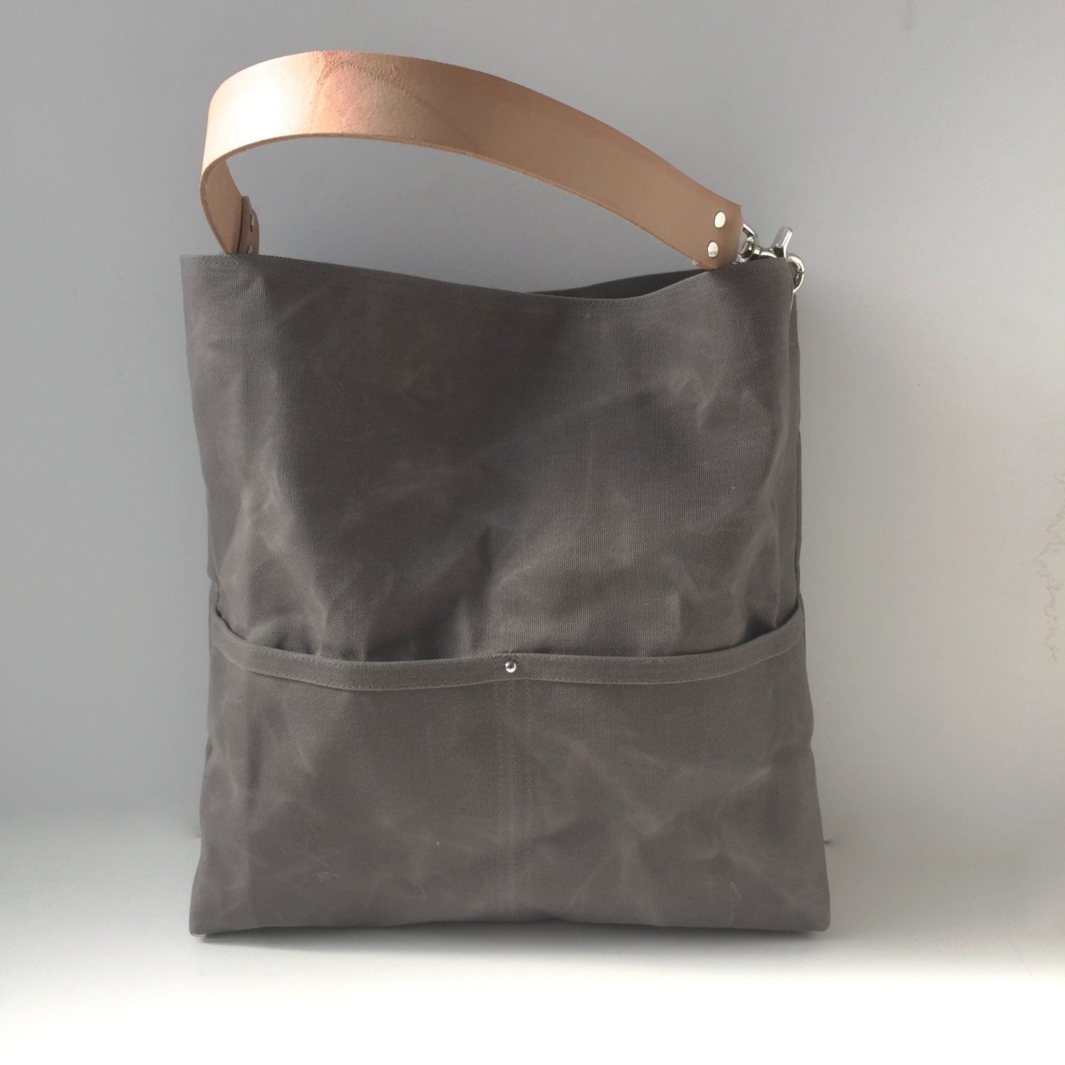 gray bucket bag