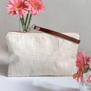 Wristlet, Clutch Bag, Natural Linen Wristlet, Minimalist Clutch image 9