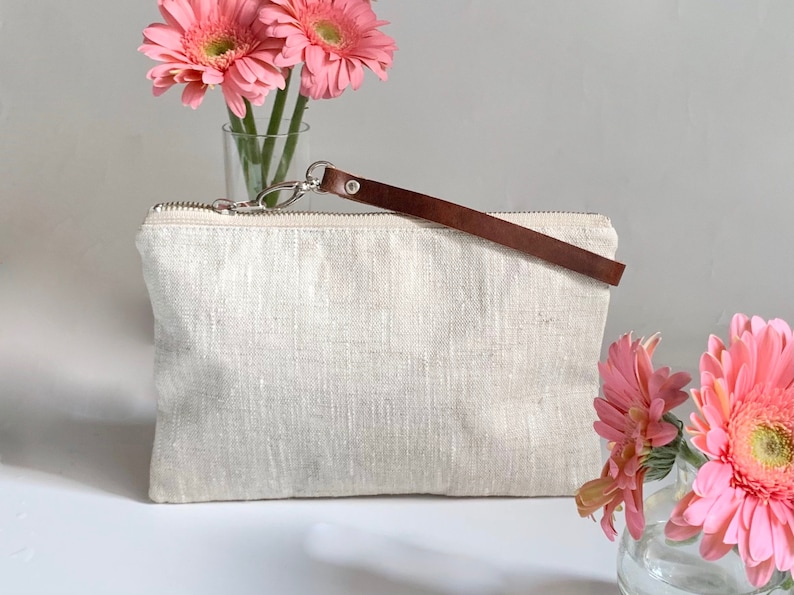 Wristlet, Clutch Bag, Natural Linen Wristlet, Minimalist Clutch image 9